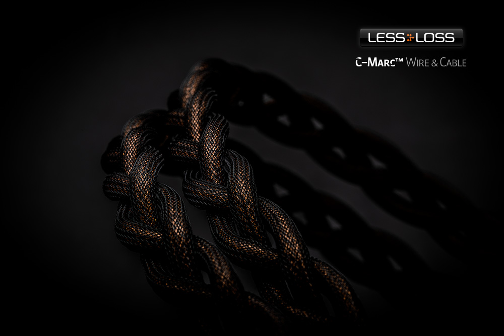 Hand-braided C-MARC litz wire showing the counter-wound clockwise and counter-clockwise strands